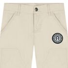 Boys Beige Logo Shorts, 1, hi-res