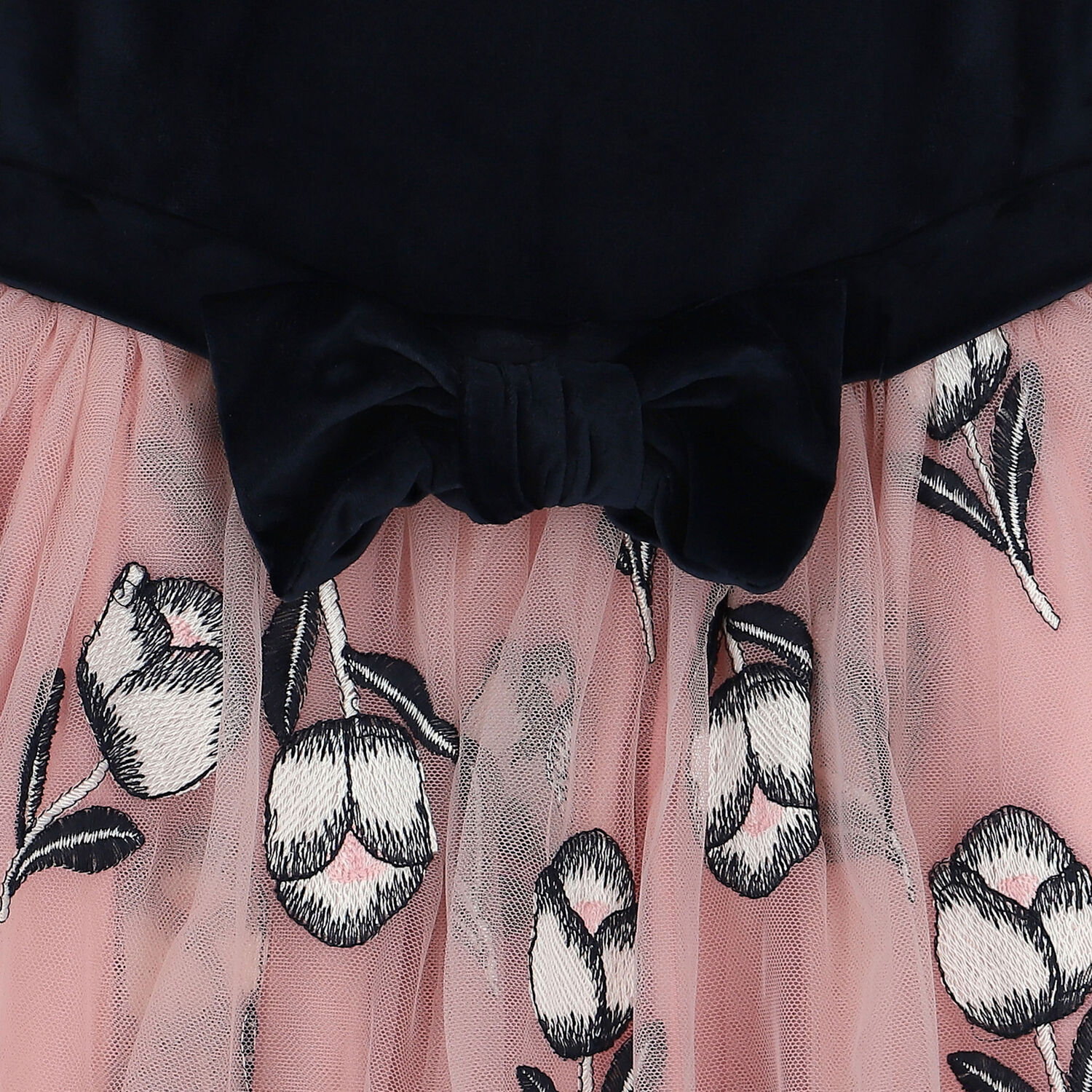 فستان مخملي باللون الكحلي والزهري, 1, hi-res