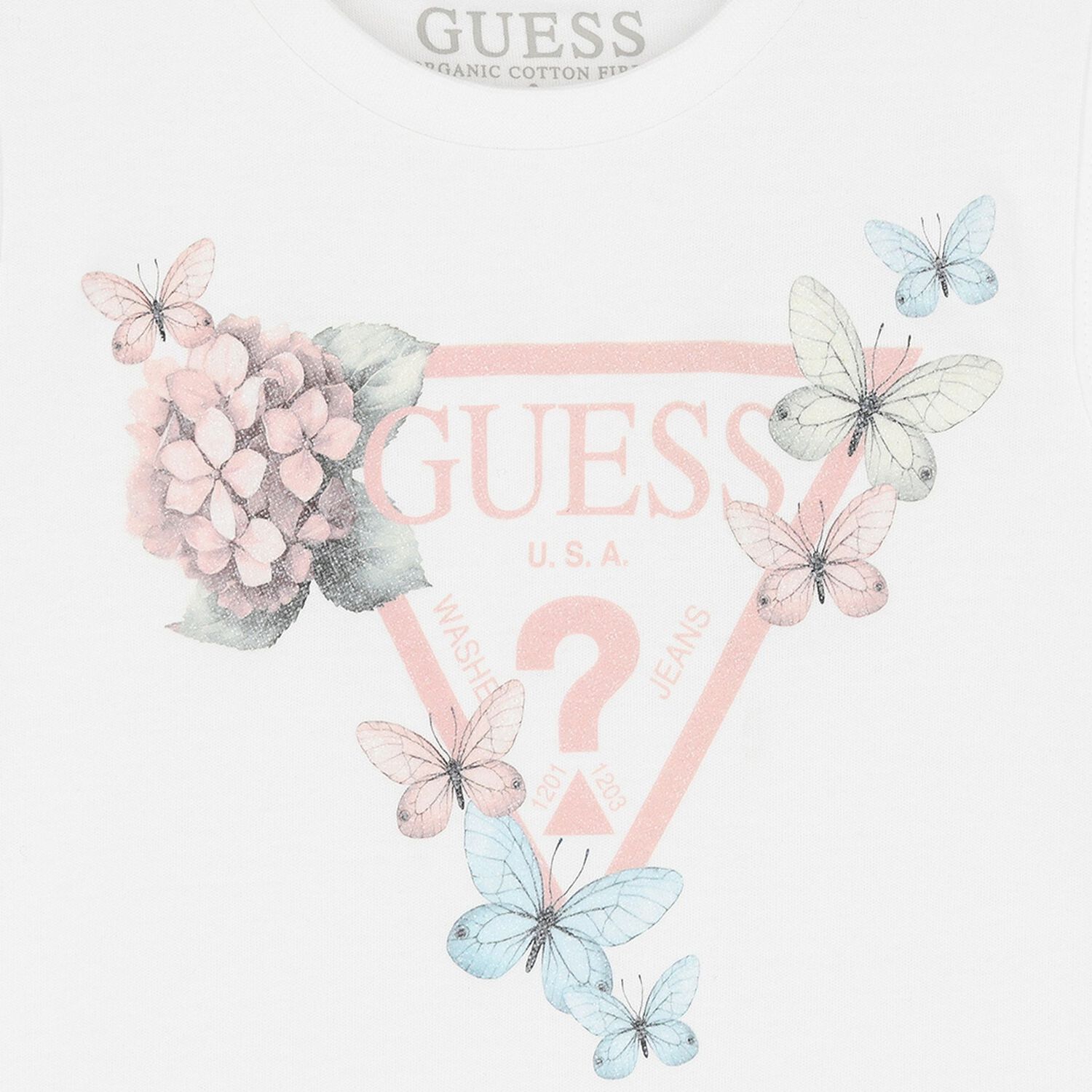 Girls White Cotton Butterfly Logo Dress, 2, hi-res