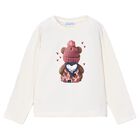 Girls White Teddy Bear Long Sleeve Top, 3, hi-res