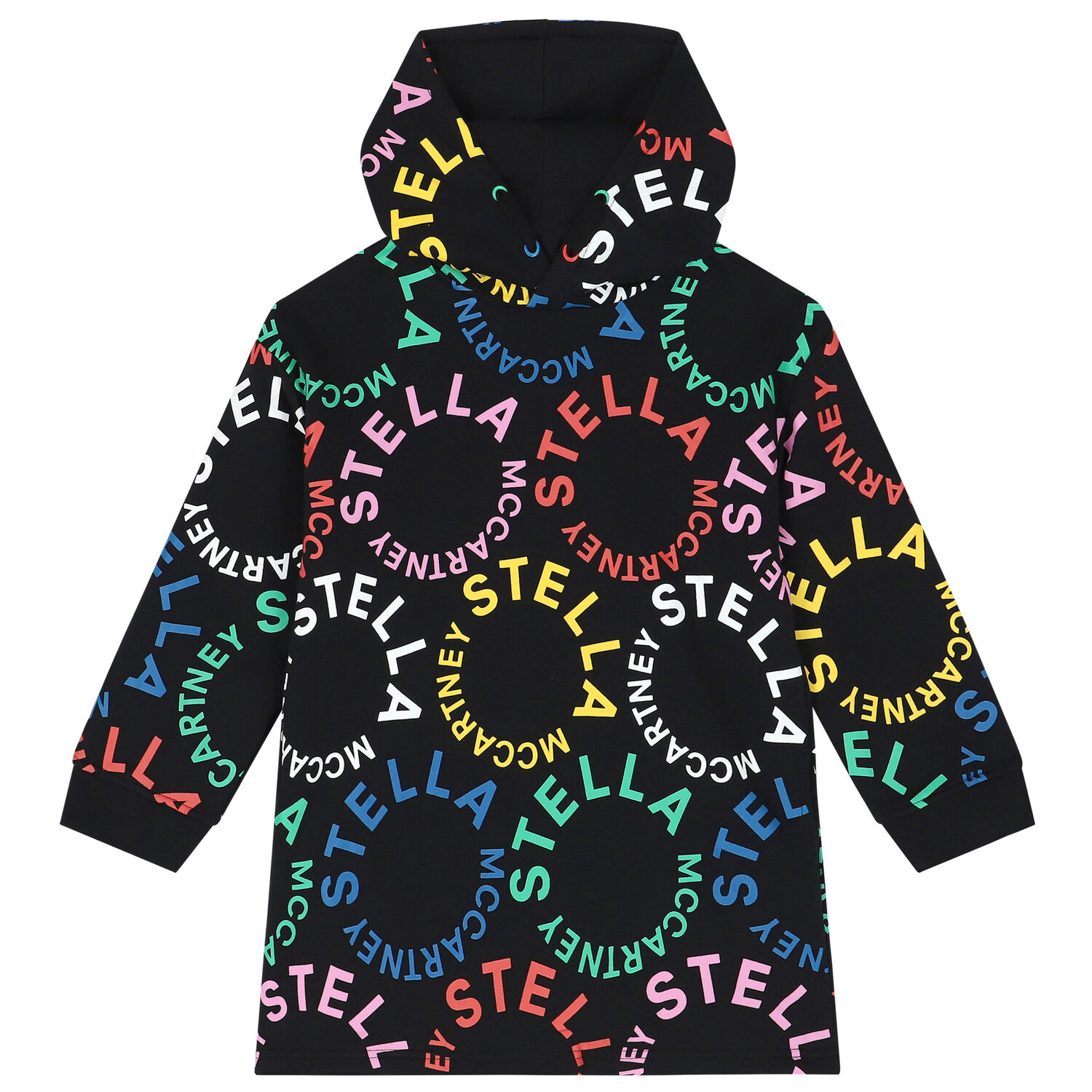 فستان هودى بنات بالشعار باللون الاسود, 2, hi-res