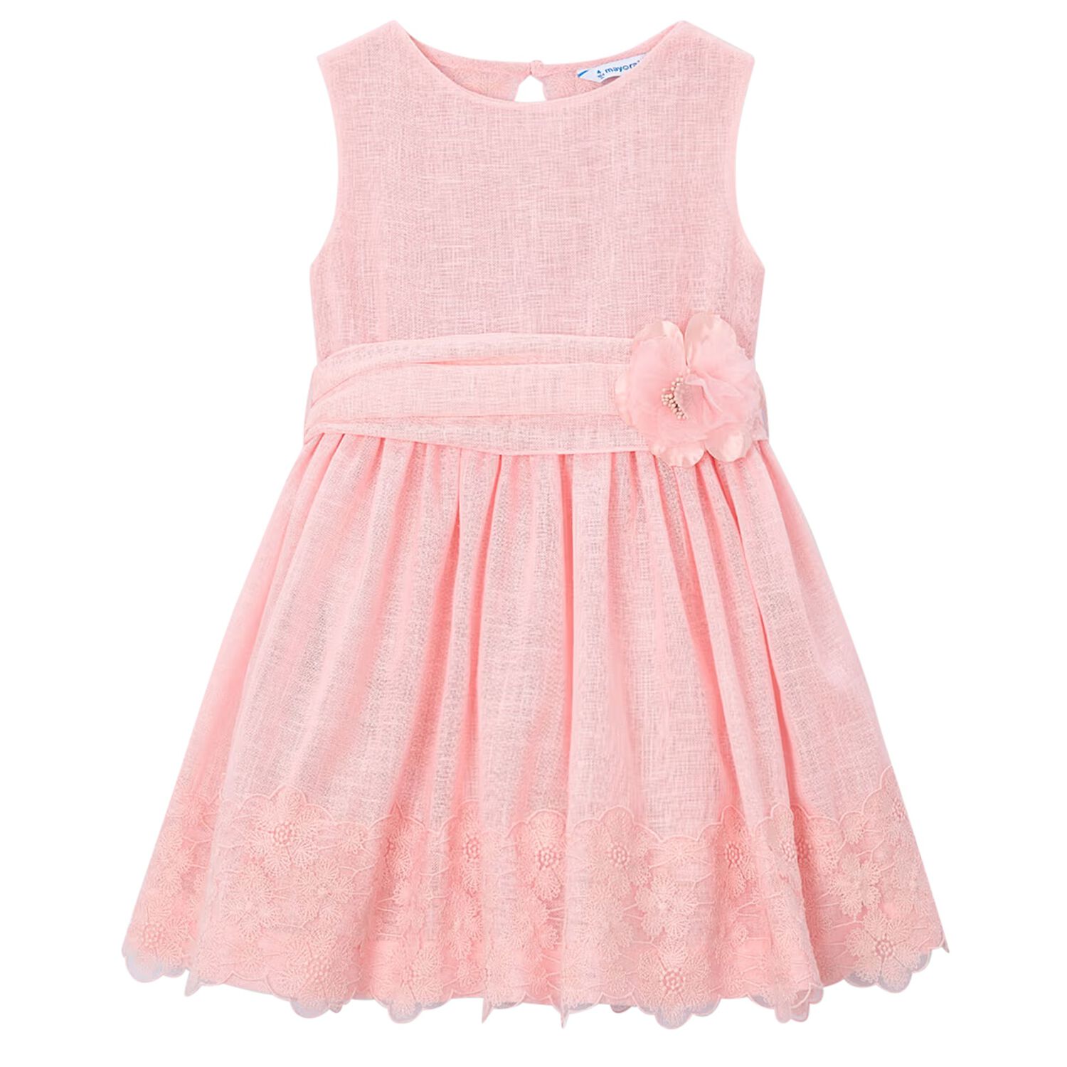 Girls Pink Floral Lace Dress, 2, hi-res