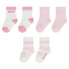 Baby Girls White & Pink Logo Socks ( 3-Pack ) , 1, hi-res