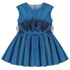 Girls Blue 3D Floral Satin Dress, 1, hi-res