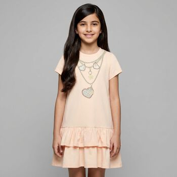 Girls Pink Necklace Logo Dress