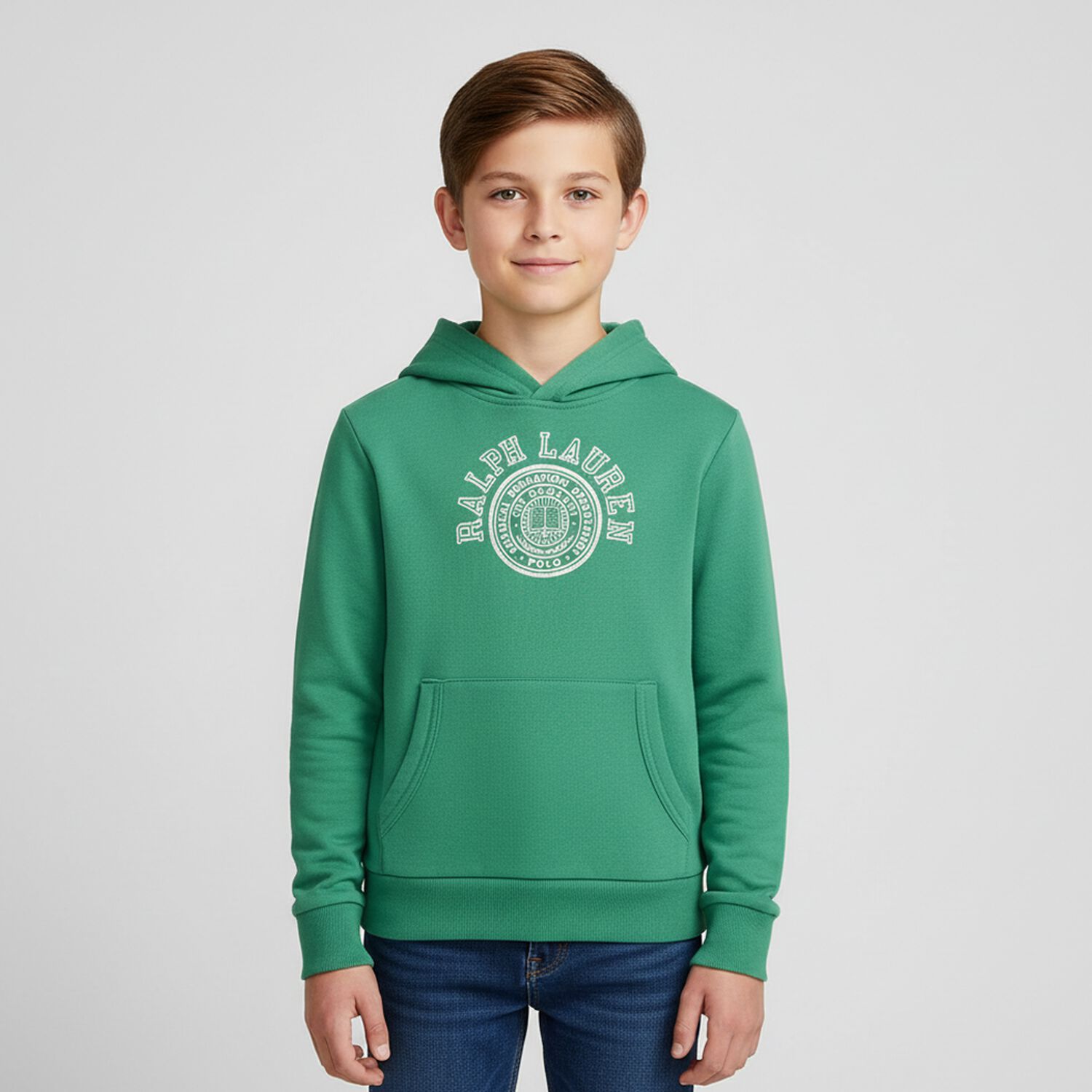 Boys Green Jersey Varsity Logo Hoodie, 1, hi-res