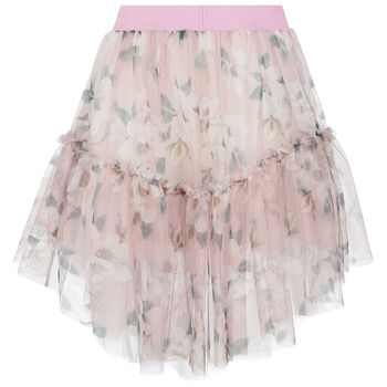 Girls Pink Floral Tulle Skirt