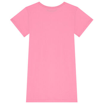 فستان تيشيرت بالشعار باللون الوردي