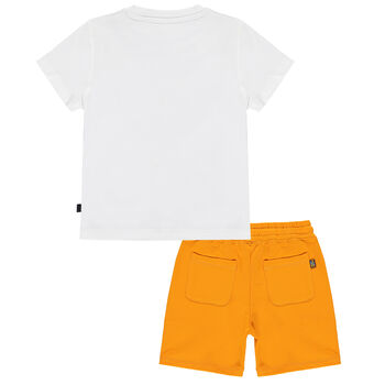 Boys White & Orange Trophy Shorts Set