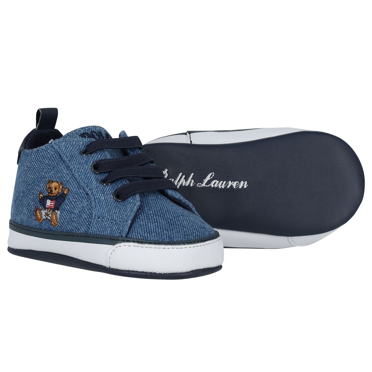 Baby Boys Denim Blue Logo Pre Walker Shoes, 1, hi-res