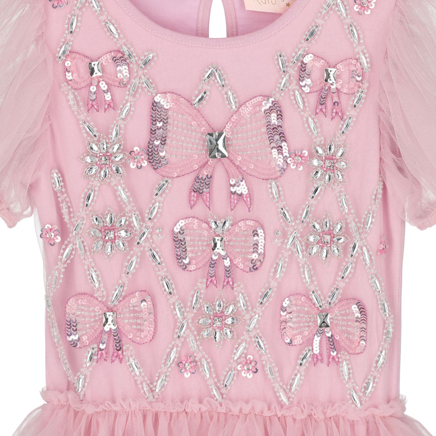 Girls Pink Embellished Crystal Tulle Dress, 1, hi-res