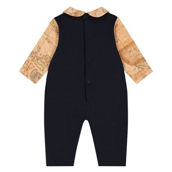 Beige & Navy Blue Geo Map Romper