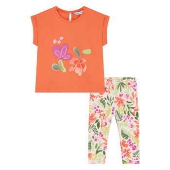 Younger Girls Orange & Ivory Leggings set