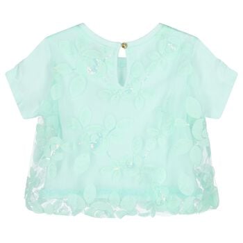 Girls Green Sequin Tulle Top