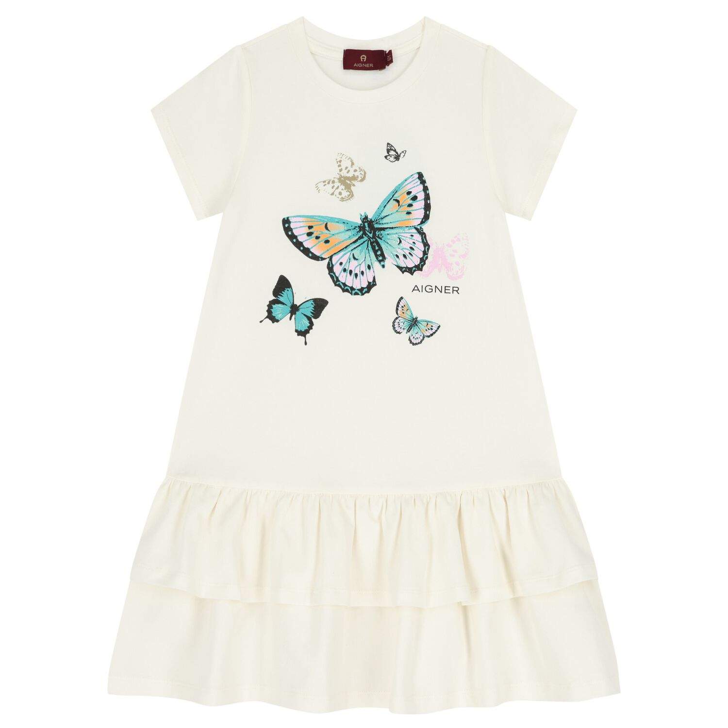 Girls Ivory Butterflies Logo Dress, 1, hi-res