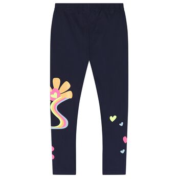 Girls Navy Blue Flower Leggings