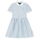 Girls White & Blue Striped Dress, 1, hi-res