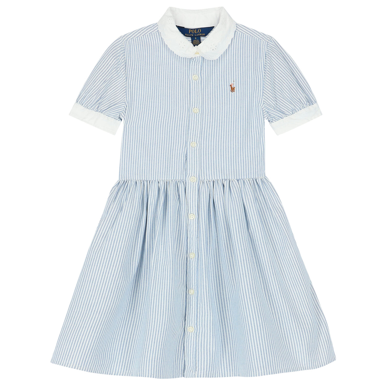 Girls White & Blue Striped Dress, 1, hi-res