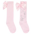 Girls Pink Diamanté Logo Bow Socks, 1, hi-res