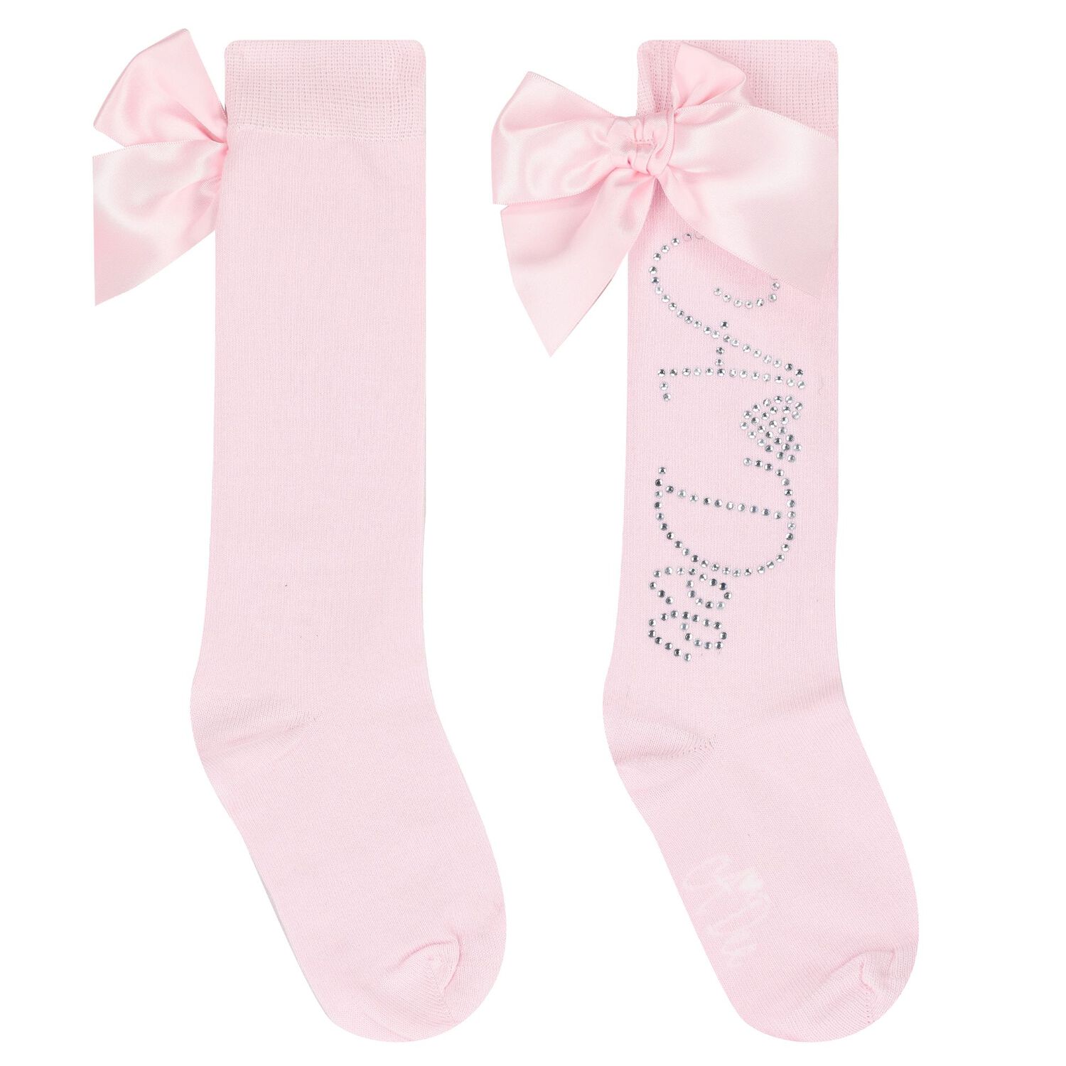 Girls Pink Diamanté Logo Bow Socks, 1, hi-res image number null