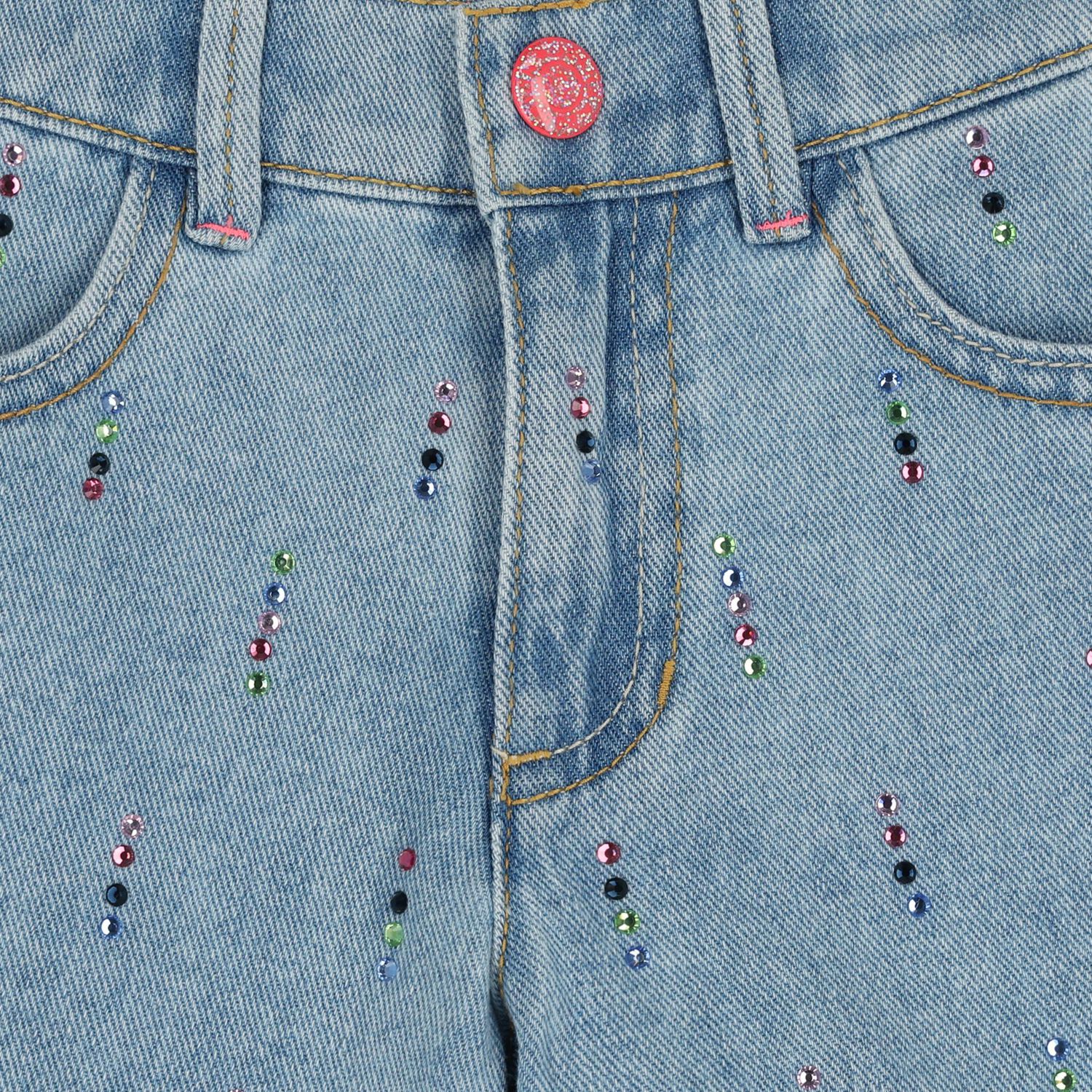 شورت بنات دينيم بطبعه أحجار الراين باللون الازرق, 1, hi-res