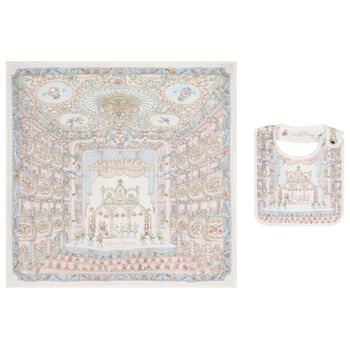 طقم هدايا قماط ومريلة للأطفال بطبعة كسارة البندق  باللون الأبيض والأزرق 