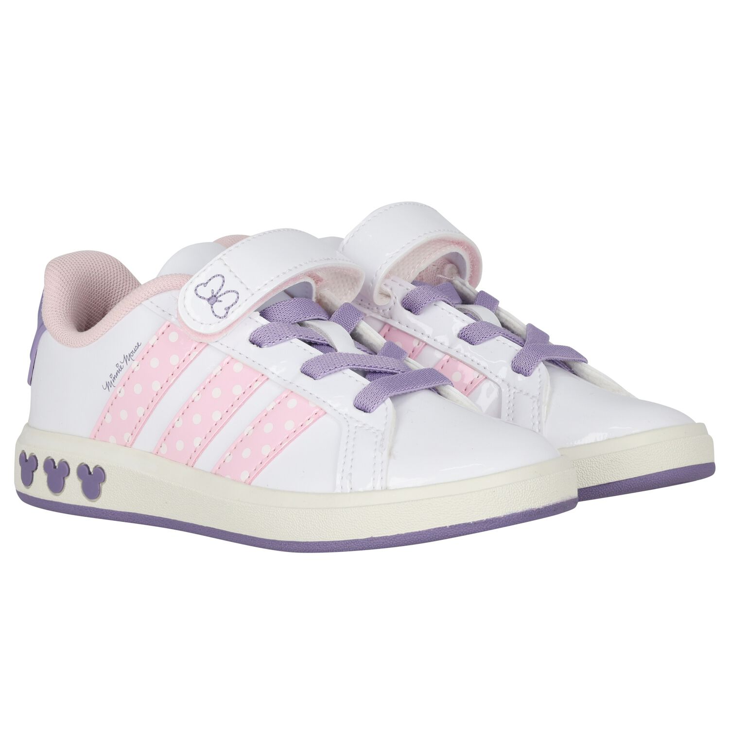 Girls White Minnie Mouse Patent Trainers , 1, hi-res