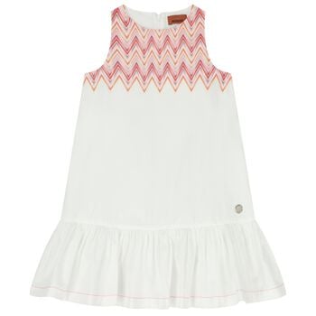 Girls White & Pink Zigzag Dress