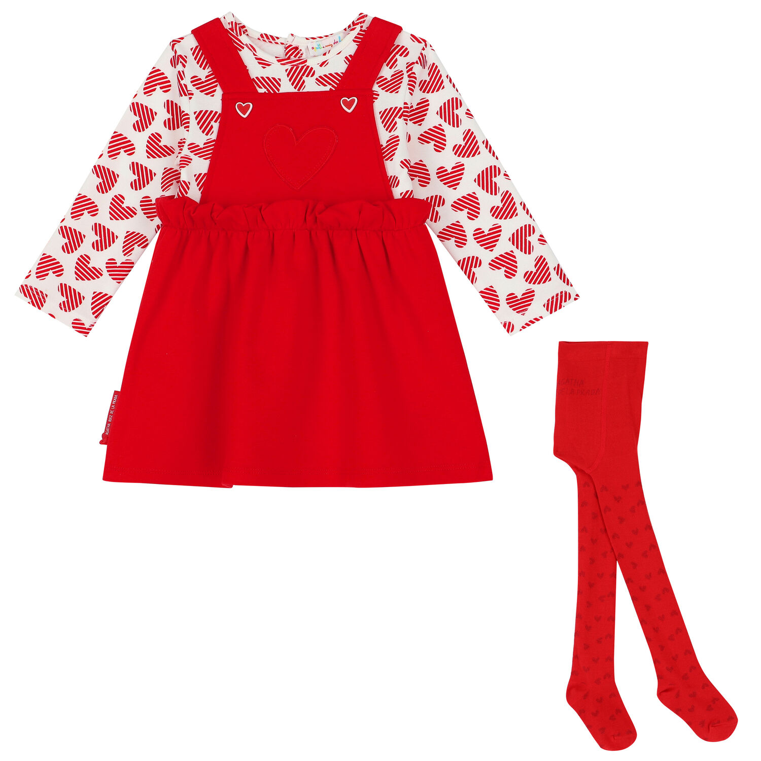 Girls Red & Ivory Heart Dress Set, 1, hi-res image number null