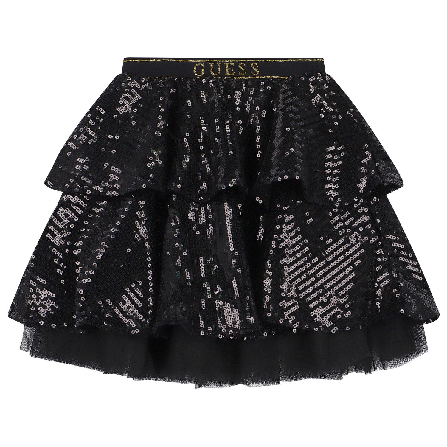 Girls Black Sequin Logo Skirt, 2, hi-res