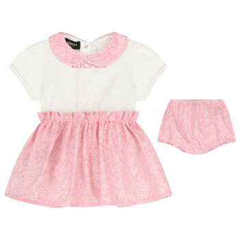 Baby Girls Ivory & Pink Logo Dress Set