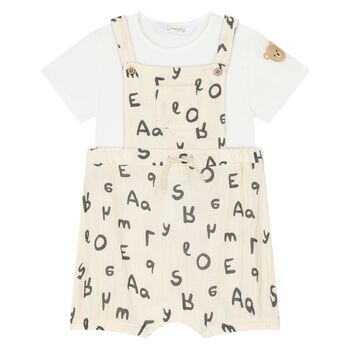 Baby Boys Beige & Ivory Bear Dungaree Set