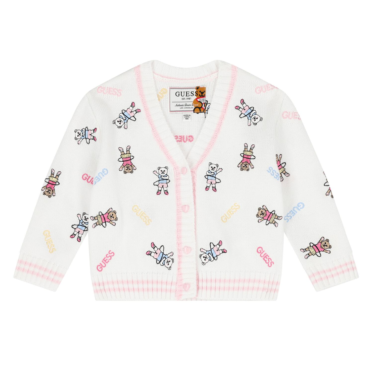 كارديجان بنات محيوك بالشعار باللون الأبيض, 1, hi-res