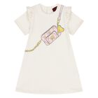 Younger Girls Ivory Logo Bag Dress, 1, hi-res