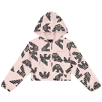 Girls Pink Logo Hooded Zip Up Top