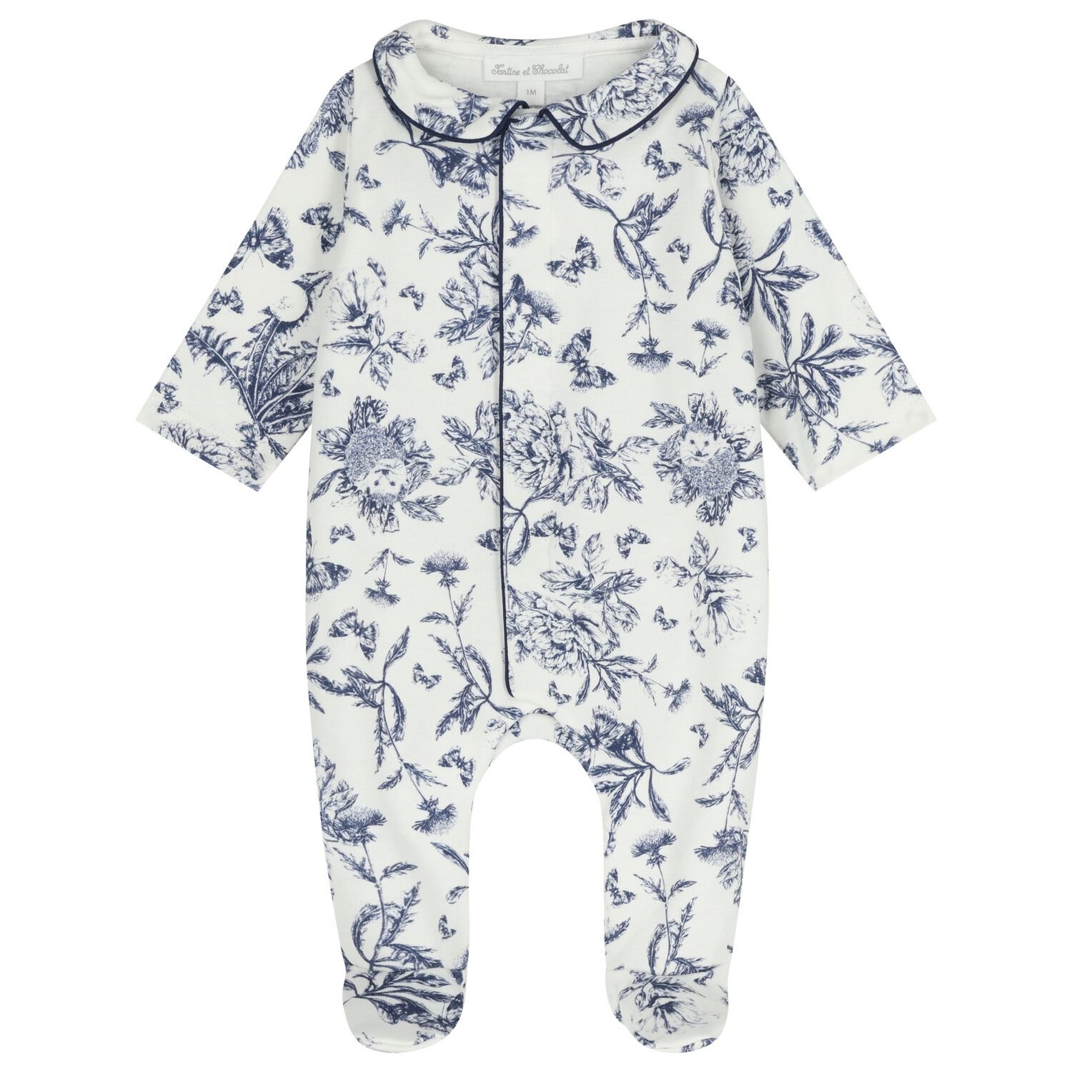Ivory & Navy Blue Toile De Jouy Babygrow, 2, hi-res