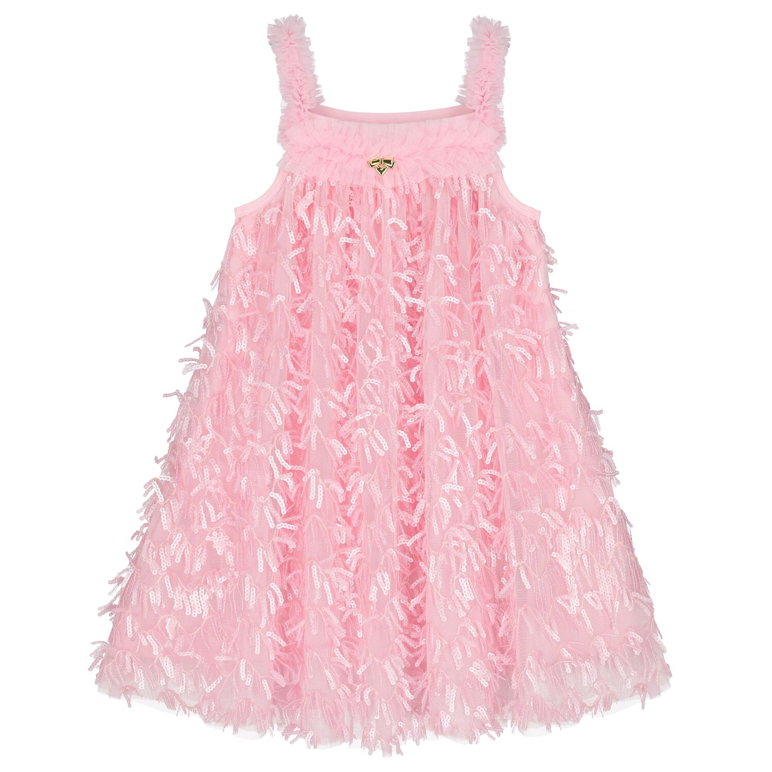 Girls Pink Sequin Tulle Dress, 2, hi-res
