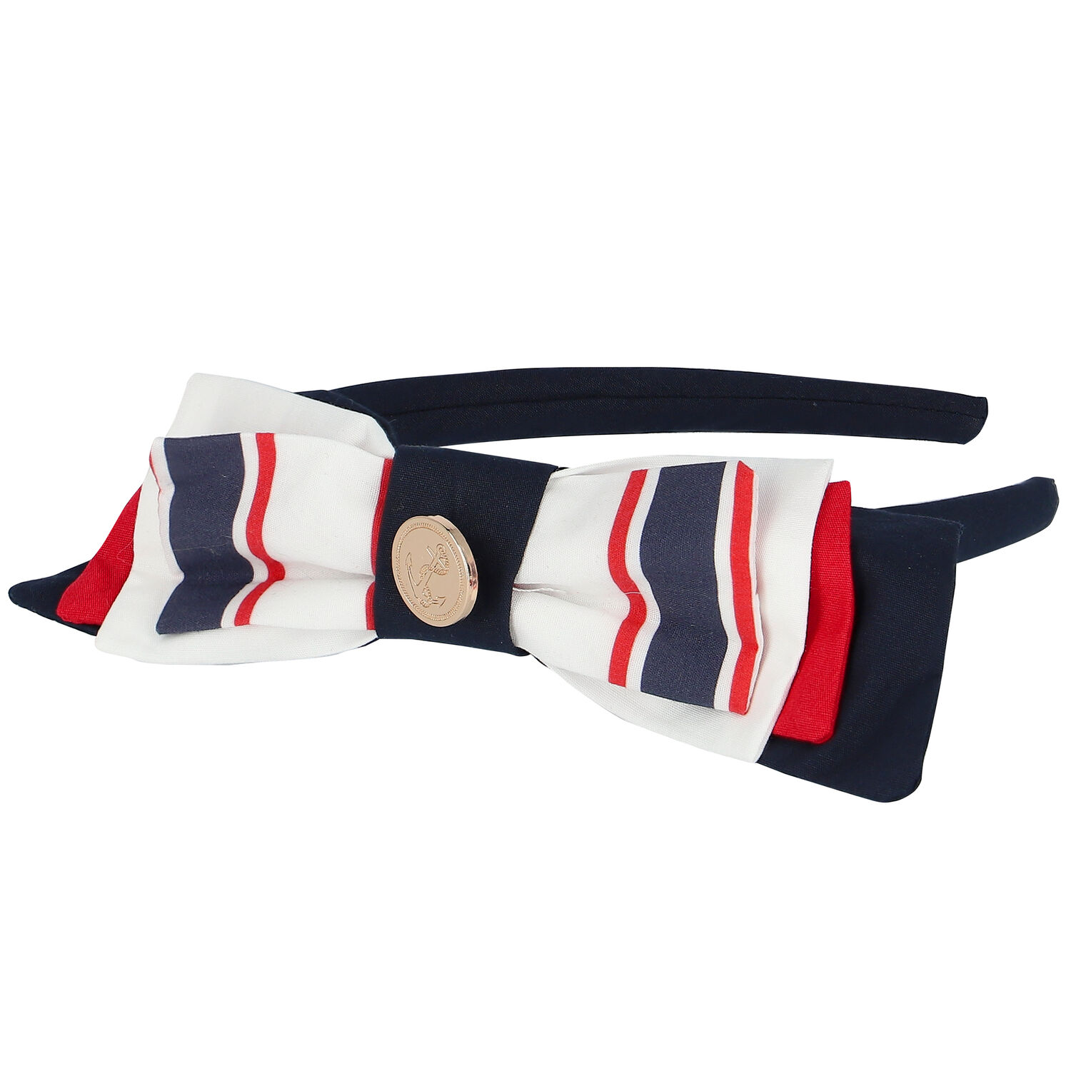 Girls Navy Blue Striped Headband, 1, hi-res