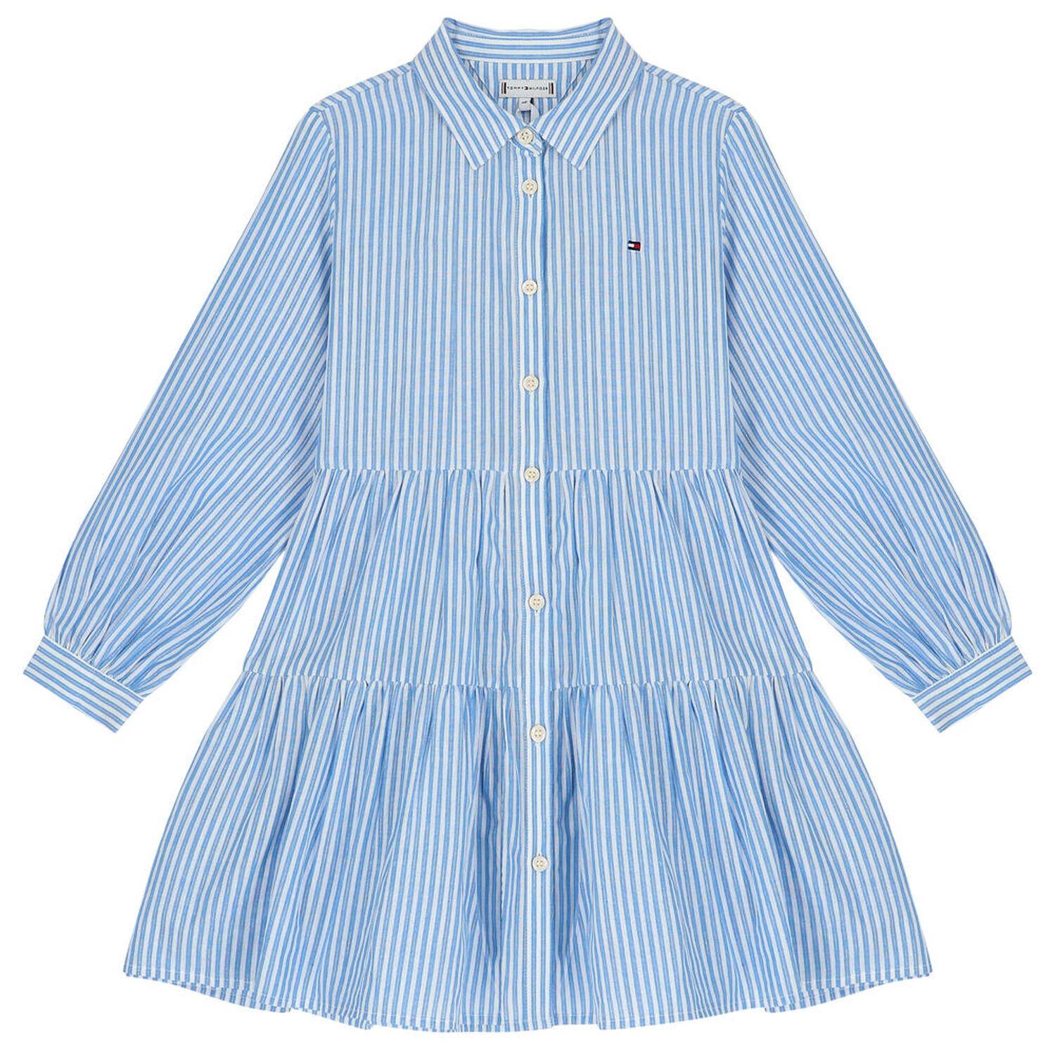 فستان بنات بالشعار مخطط باللون الأزرق والأبيض, 1, hi-res