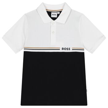 Boys White & Black Logo Polo Shirt