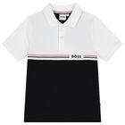 Boys White & Black Logo Polo Shirt, 1, hi-res