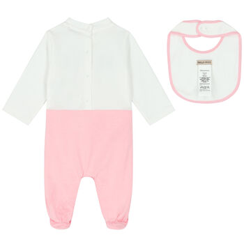 Baby Girls White & Pink Babygrow Set
