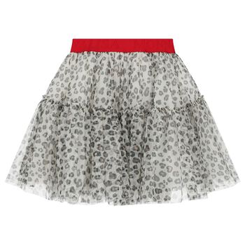 Girls Ivory Leopard Tulle Skirt