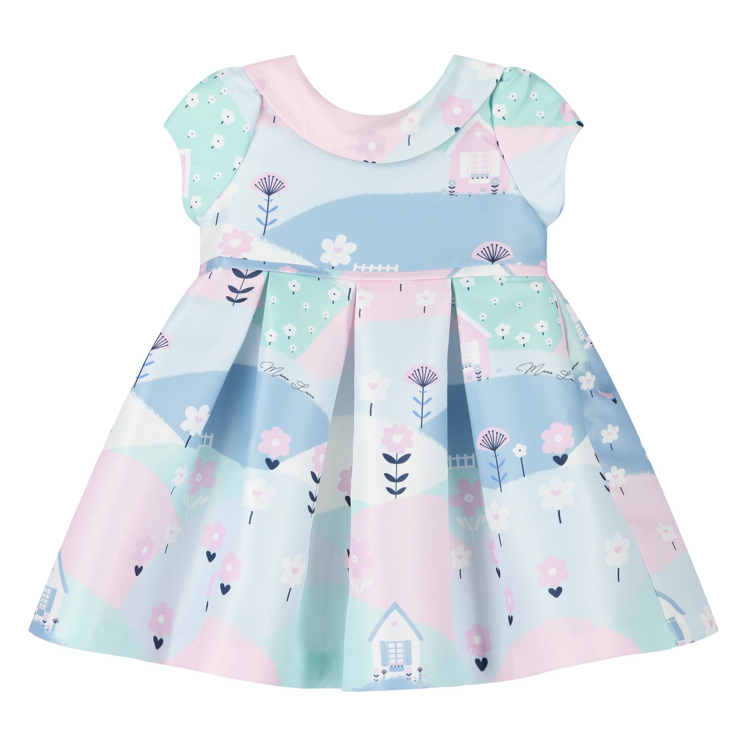 فستان ساتان باللون  الأزرق والوردي للبنات  , 1, hi-res