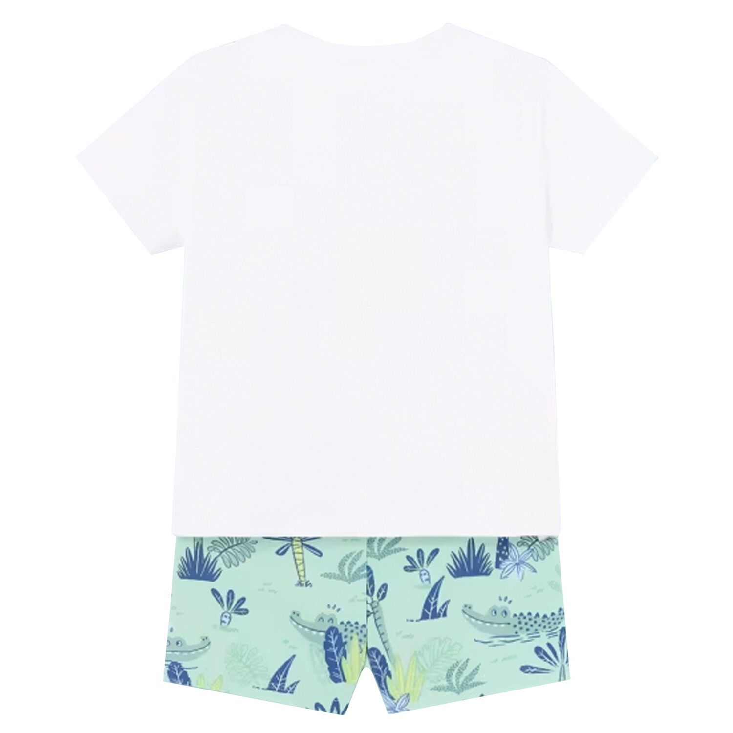 Younger Boys White & Aqua Crocodile Swim Shorts Set, 1, hi-res