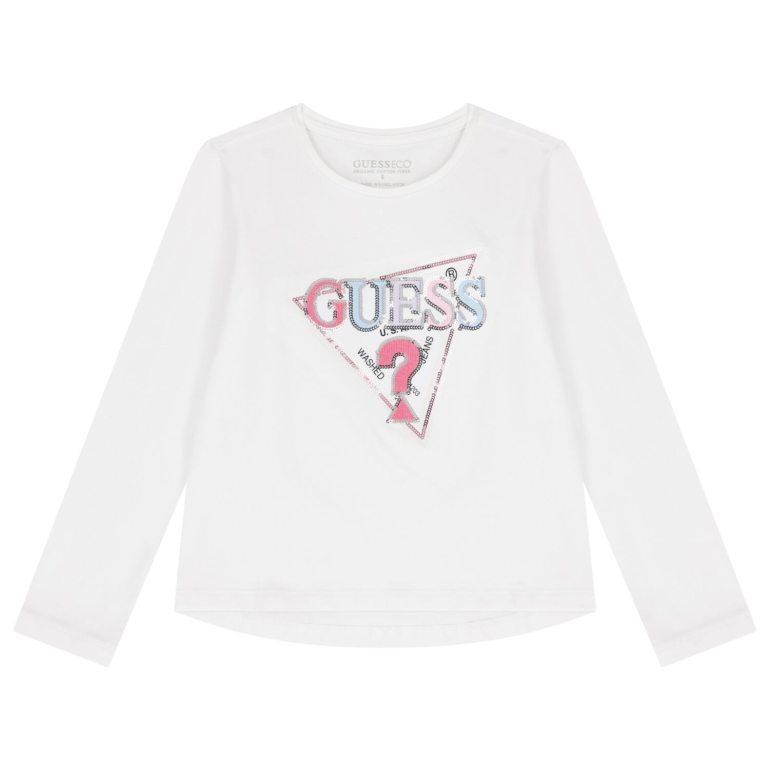 Girls White Logo Long Sleeve Top, 1, hi-res