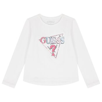 Girls White Logo Long Sleeve Top