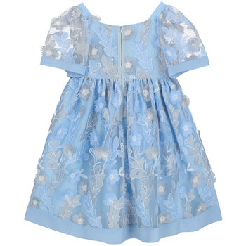 Girls Blue Embroidered Tulle Dress