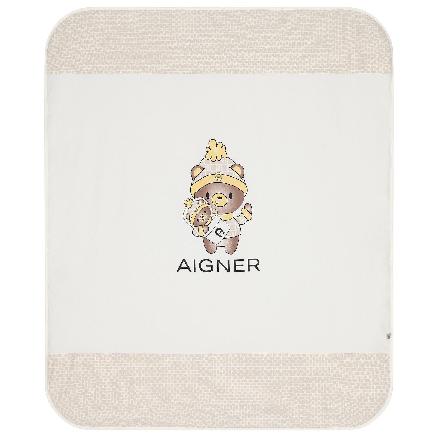 Ivory & Beige Teddy Bear Logo Baby Blanket, 1, hi-res