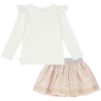 Girls Ivory & Beige Embellished Skirt Set
